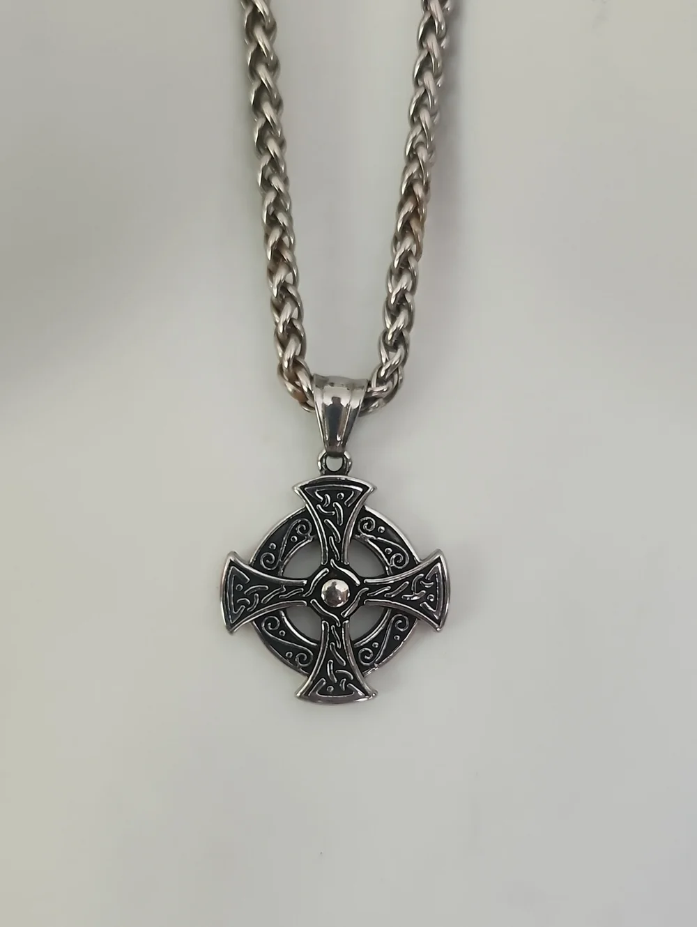 Stainless Steel Celtic Cross Pendant Necklace - Silver Toned